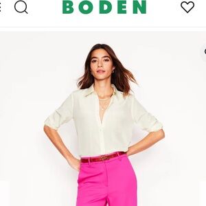 Boden Sienna 100% Silk white button down Utility Shirt – Ivory L flaw